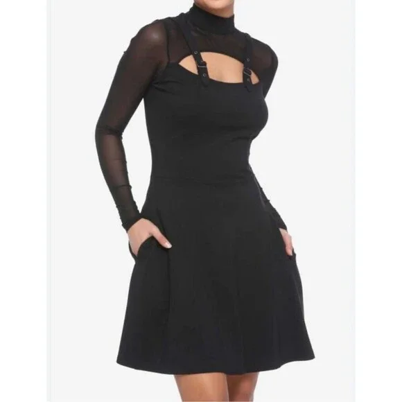 Hot Topic | Dresses | Hot Topic Goth Witchy Mesh And Buckle Skater Dress  Women Medium M Sheer Upper | Poshmark